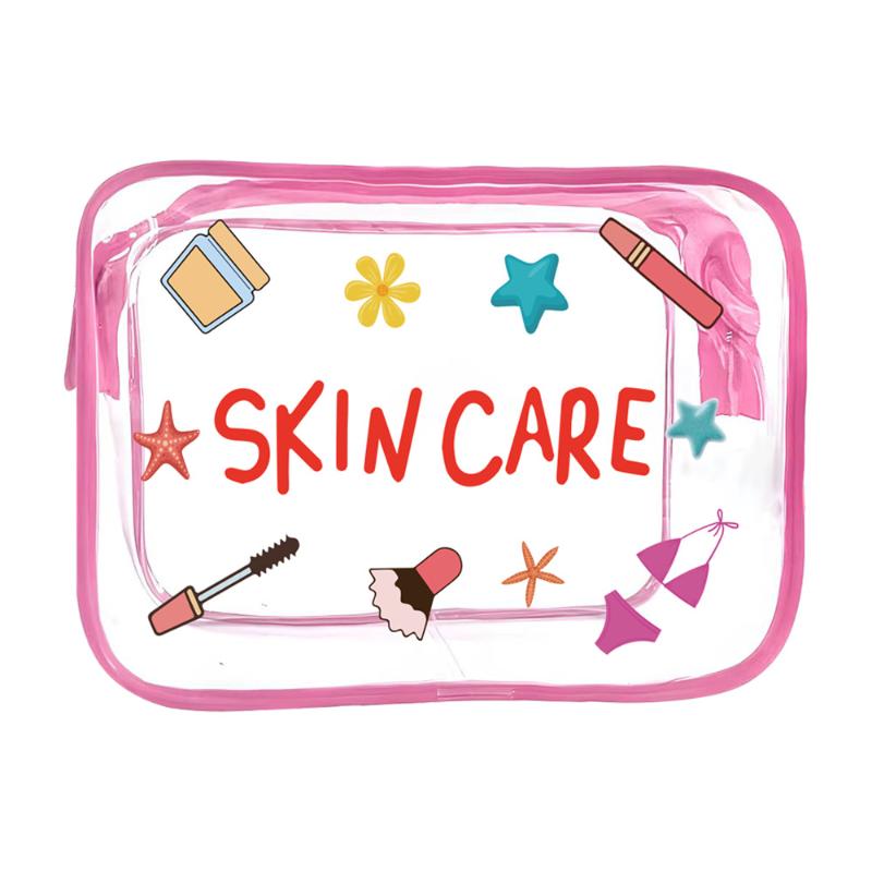 Transparent Multi Functional Makeup Bag Cartoon Pattern Drawstring Storage Pouch for Holiday Business Trips
