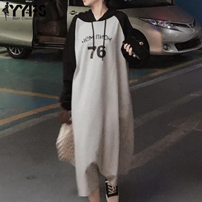 

YYFS Women s Fashion Fall Winter Long Sleeve Hooded Loose Waistline Casual Dresses XL сірий колір