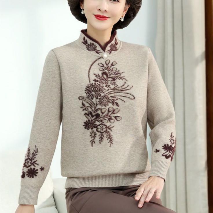 Autumn Winter Women's Mink Fleece Sweater Loose Plus Size Sweater Embroidered Pullover Fleece Thickened Knit Tops