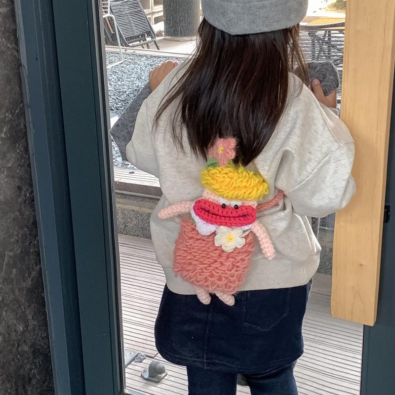 Playful Handwoven Cartoon Shoulder Bag For Toddlers With Breathable Yarn Material