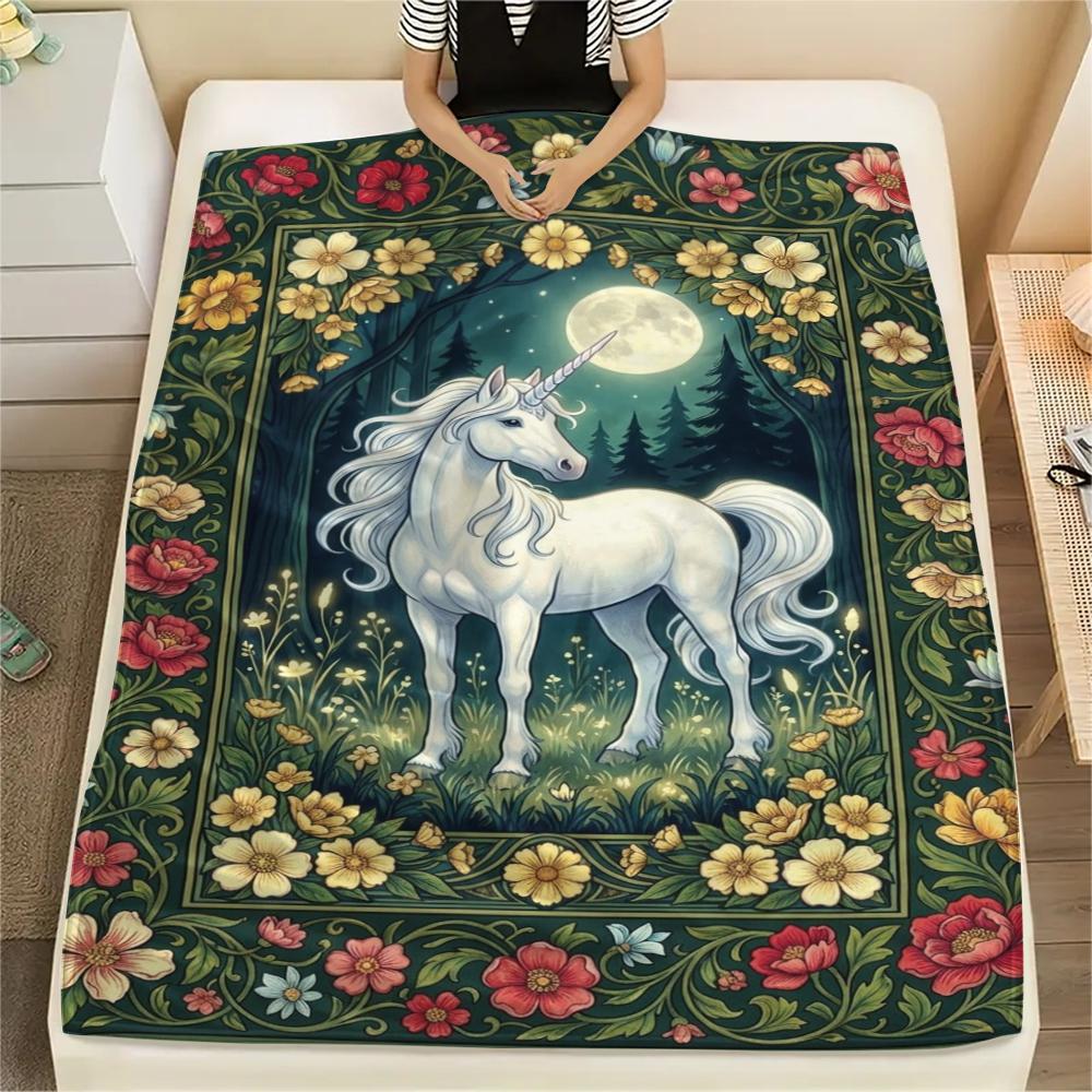 Unicorn Animal Print Flannel Blanket, High quality Comfortable for All Seasons, Home Decor, Warmth and Comfort, Perfect for Christmas Gifts136