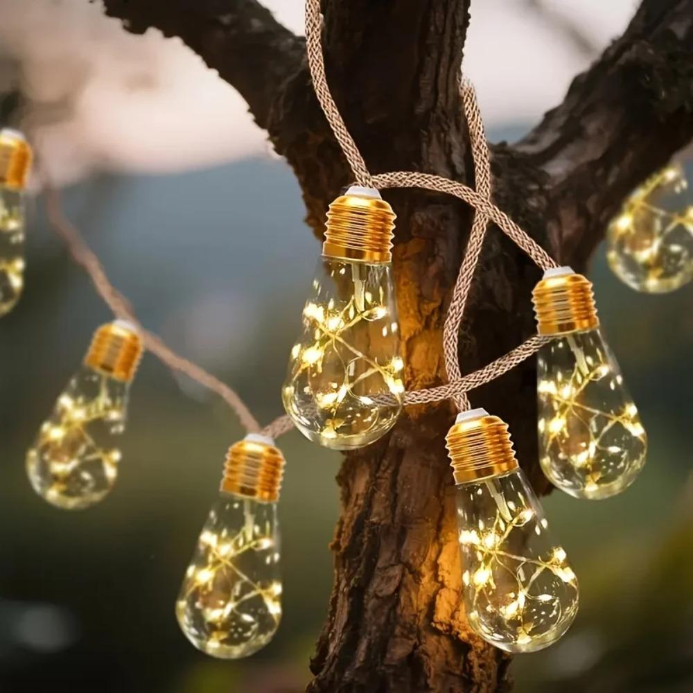 Solar Hemp Rope Fairy String Lights Waterproof Outdoor Decorative Lights for Patio Garden Party Decor