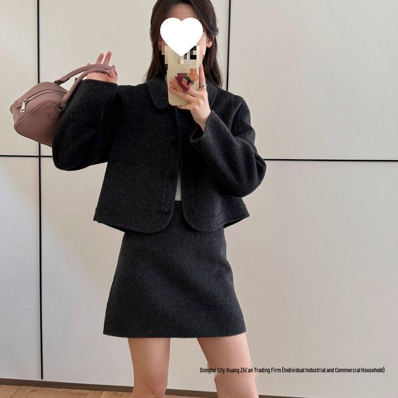 2025 Fall/Winter French Chic Pink Wool Coat & Skirt Set for Women