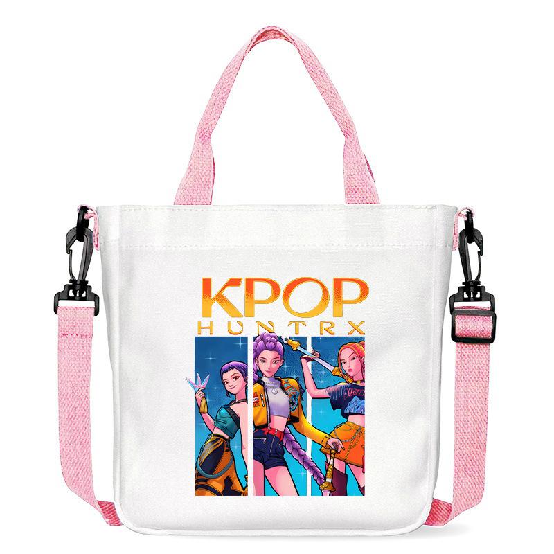 KPop Demon Hunters Shoulder Bag Kawaii Cartoon Handbag Large Capacity Crossbody Fashion Portable Canvas Storage Bags Gift Kid Friendly Entertaining
