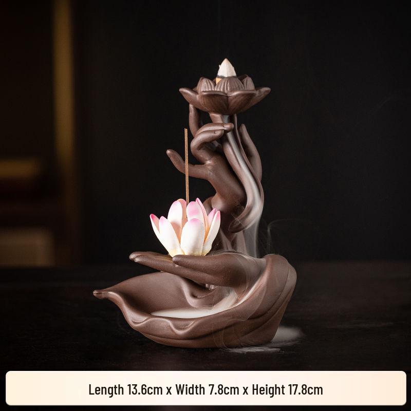 Buddha Hand Ceramic Backflow Incense Burner - Modern Home Indoor Ornament for Line and Sandalwood Incense.