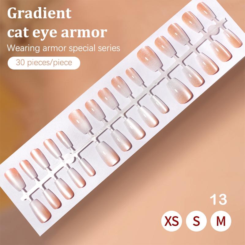 30Pcs Fake Nails French Style Gradient Cat Eyes Press On Full Cover Artificial Three Sizes Available False Nails Nail Enthusias