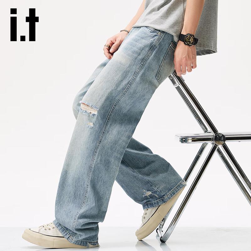 

Izzue It Мужские состаренные свободные джинсы прямого кроя с эффектом стирки 38