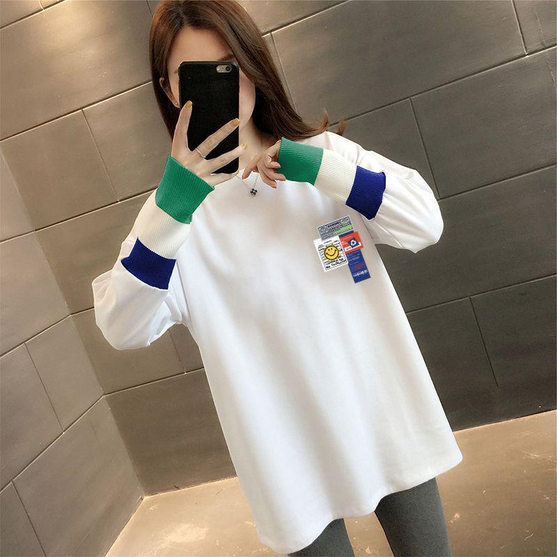 Dámské tričko s dlouhým rukávem slim-fit střední délky - Módní podzimní/zimní ležérní top