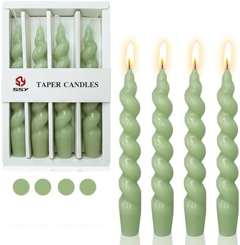 Set 4 White Spiral Taper Candles 7.5inches Twisted Candlesticks for Home Decor Dinner Holiday Party 7inch(17.78cm) зелёный