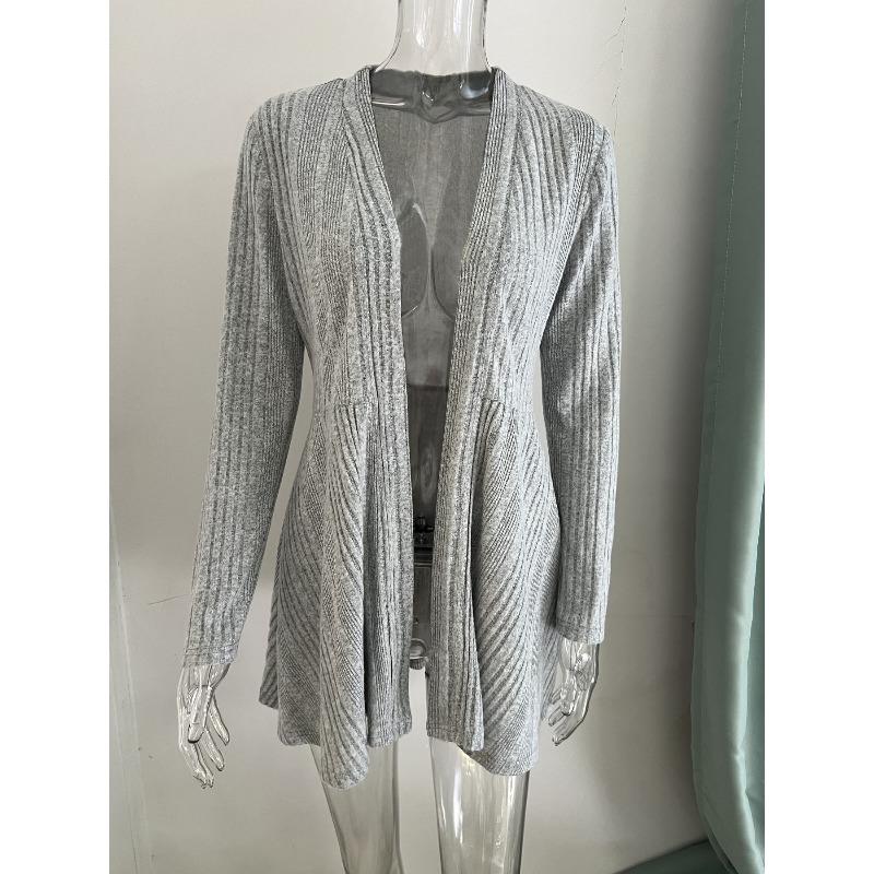 Long Sleeved Casual Solid Color Simple Cardigan Jacket for Autumn and Winter Mid Length Women's Knitted Sweaters