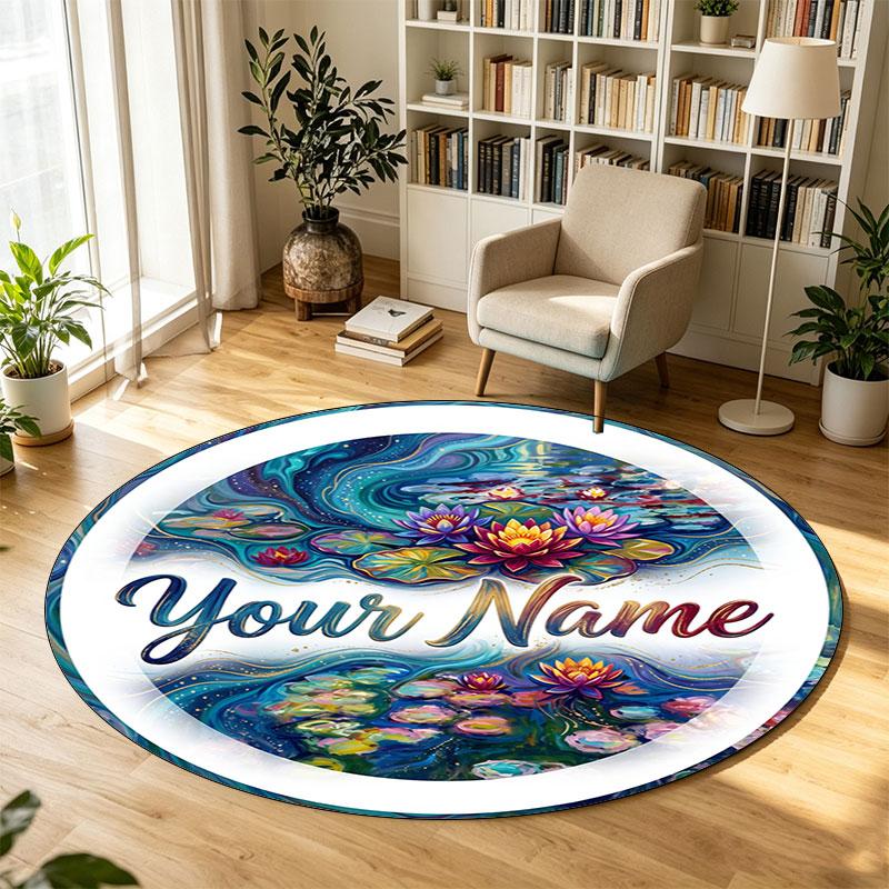 Floral Flowers (995) Theme Circular Crystal Velvet Carpet Customized Name & Text Round Soft Floor Rug For Living Room Bedroom Decor