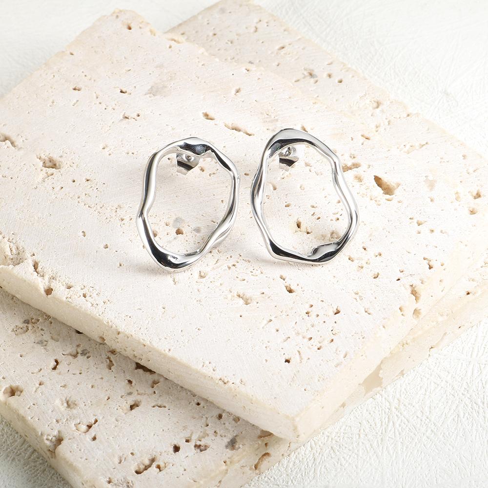 JOVO LOVE European and American Style Irregularly Stud Earrings Stainless Steel Geometric Earring for Women Lightweight Jewelry