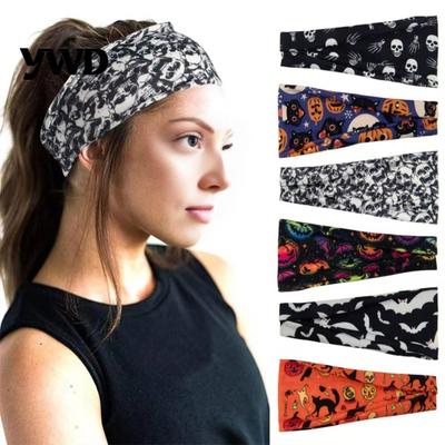 Moisture Control Headband Halloween Headbands for Women, Cute Pumpkin Ghost Bat Cat Skeleton Wide Hair Bands, Costume Breathable Stretchy Non-Slip