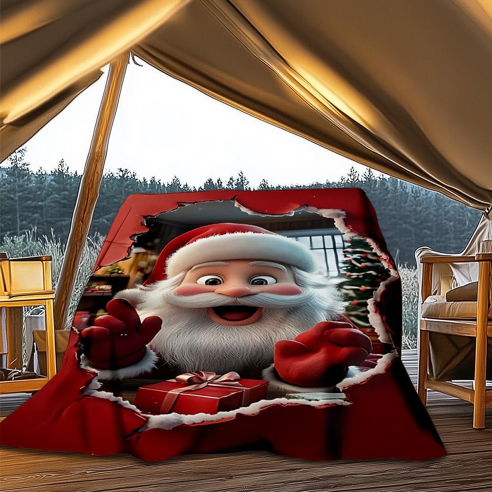 1ks Vánoční Santa Claus Venkovní flanelová deka Měkká celoroční polyesterová přehoz , Perfektní pro pikniky a cestování , Piknikové příslušenství