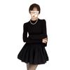 Small Black Knitted Dress, New Autumn and Winter Women's Clothing, with a Bottom Skirt Inside.