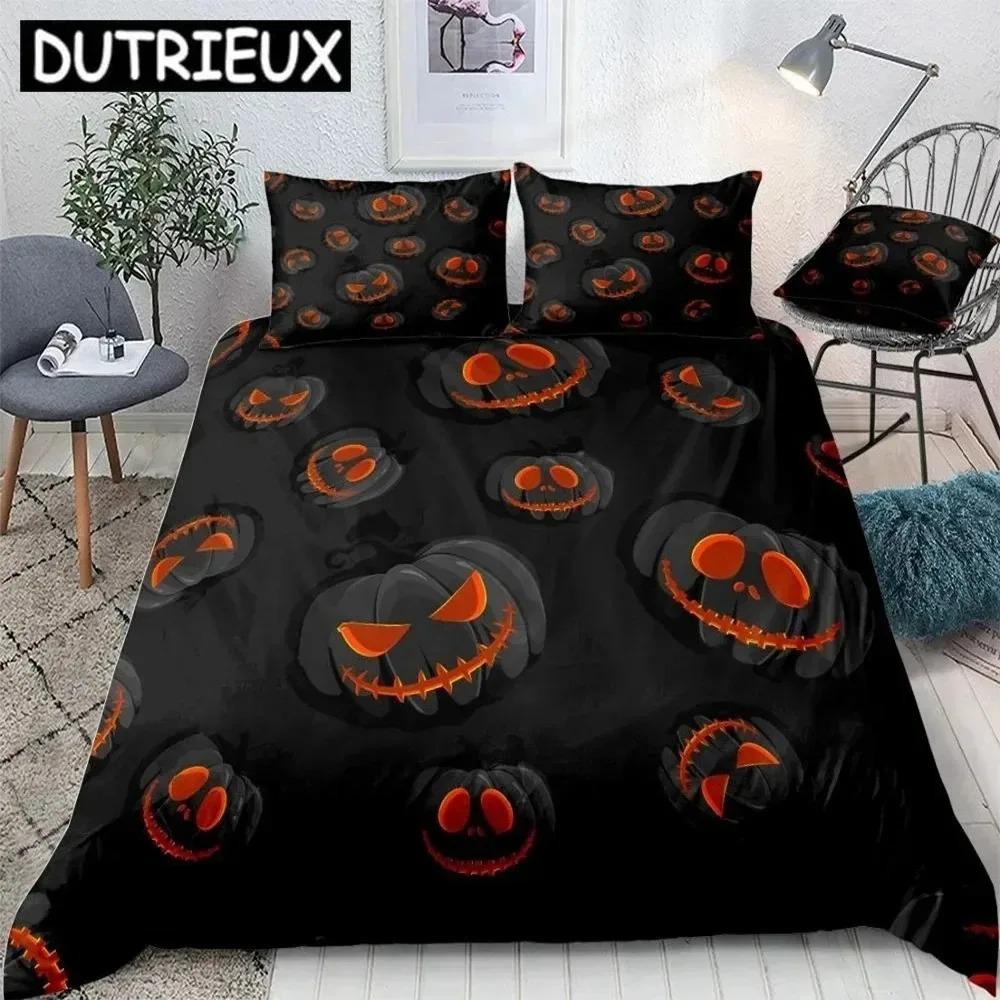 Comforter Halloween Pumpki Black And White Background Halloween Beds Set Home Textiles Microfiber For Boys Kids