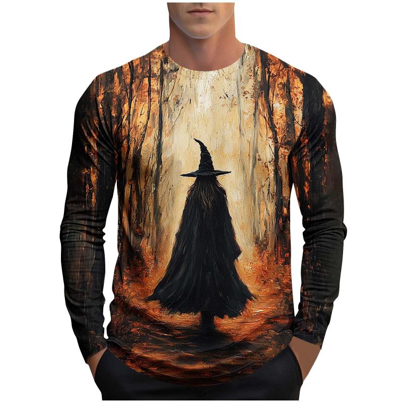 2025 Fall New Casual Fashion Men's Crew Neck Top Wizard and Pumpkin 3D Print Stylish Cool T-Shirt Y2K Clothing
