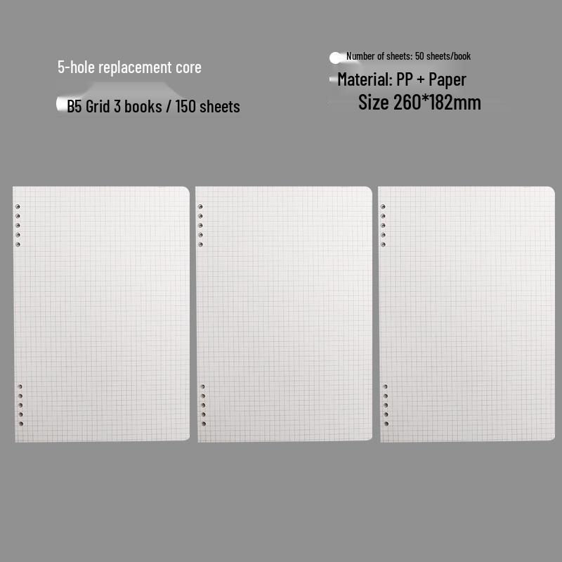 Grid A5 Refillable Loose-Leaf Notebook - Soft On Hands, Detachable Planner with Loose-Leaf Paper.