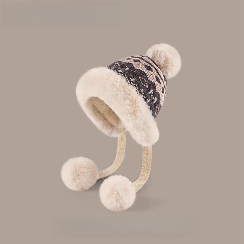Winter Plush Women's Hat Plush Thickened Warm Knitted Ear Protection Hat Windproof Retro Fashion Coldproof Lei Feng Hat