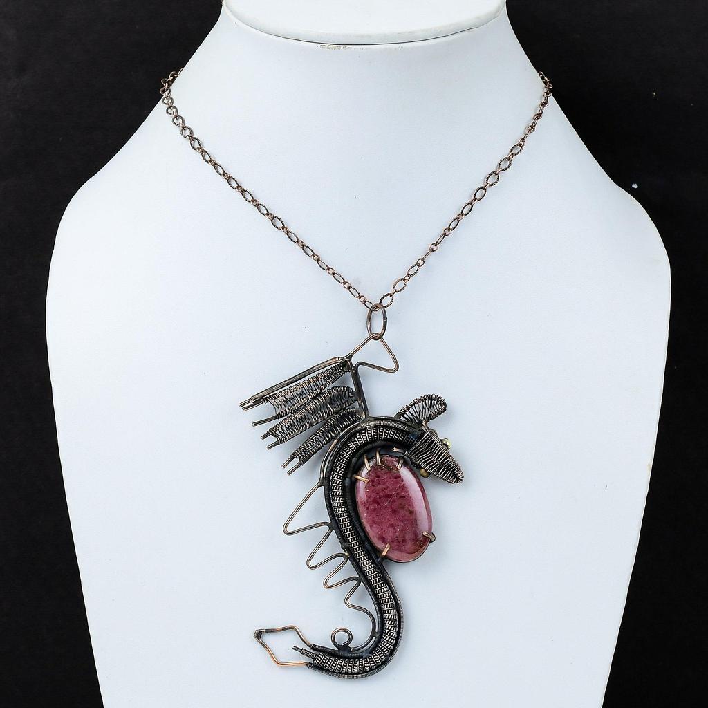Rhodonite Pendant Copper Wire Wrapped Pendant Original Gemstone Jewelry Handmade Dragon Pendant Copper Wire Wrapped Jewelry Gift For Mother