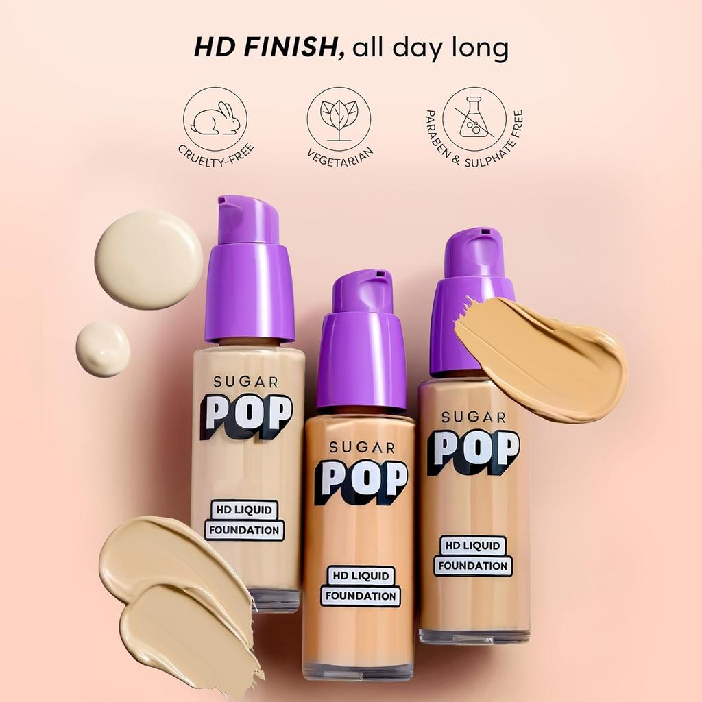 SUGAR POP HD Fondotinta Liquido Tubo Coprenza Totale Lunga Tenuta Finish Opaco Impermeabile 16 Ore Base Trucco 01 Nocciola 18 ml