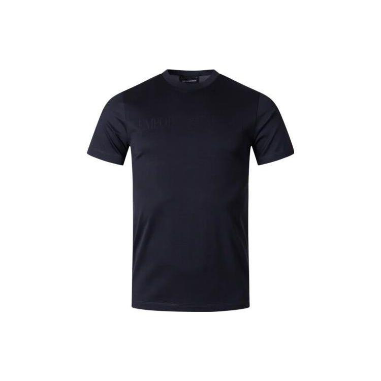 Emporio Armani Effen Kleur Ronde Hals Trui Los Casual Korte Mouwen Normaal T-shirt Heren tops Donkerblauw 8N1TD21JGYZ0974 S