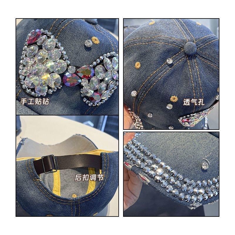 Handmade Diamond Cowboy Hat Spring and Autumn Diamond Diamond Peaked Hat Baseball Cap Women's Outdoor Fashion Sun Hat Tide