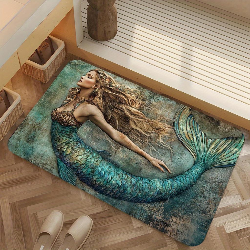 1pc Non-slip Bath Mat Crystal Velvet Carpet with Mermaid Home Living Room Bedroom Decoration Big Size 80x120cm