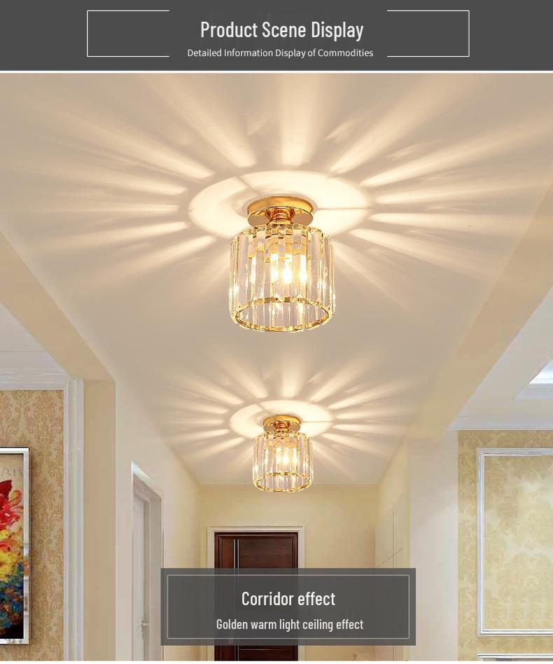 Elegant Gold Crystal Chandelier for Corridor, Balcony, or Cloakroom - Surface-Mounted Decorative Downlight