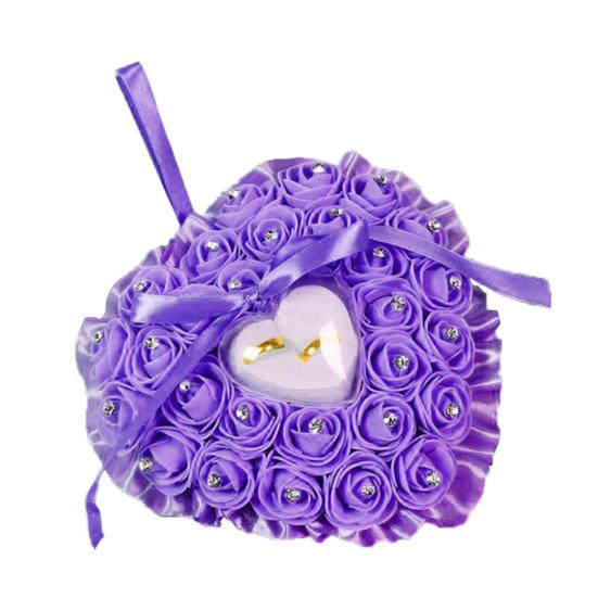Boîte à bagues de mariage incrustée de Faux Rose en forme de cœur, support de rangement, coussin