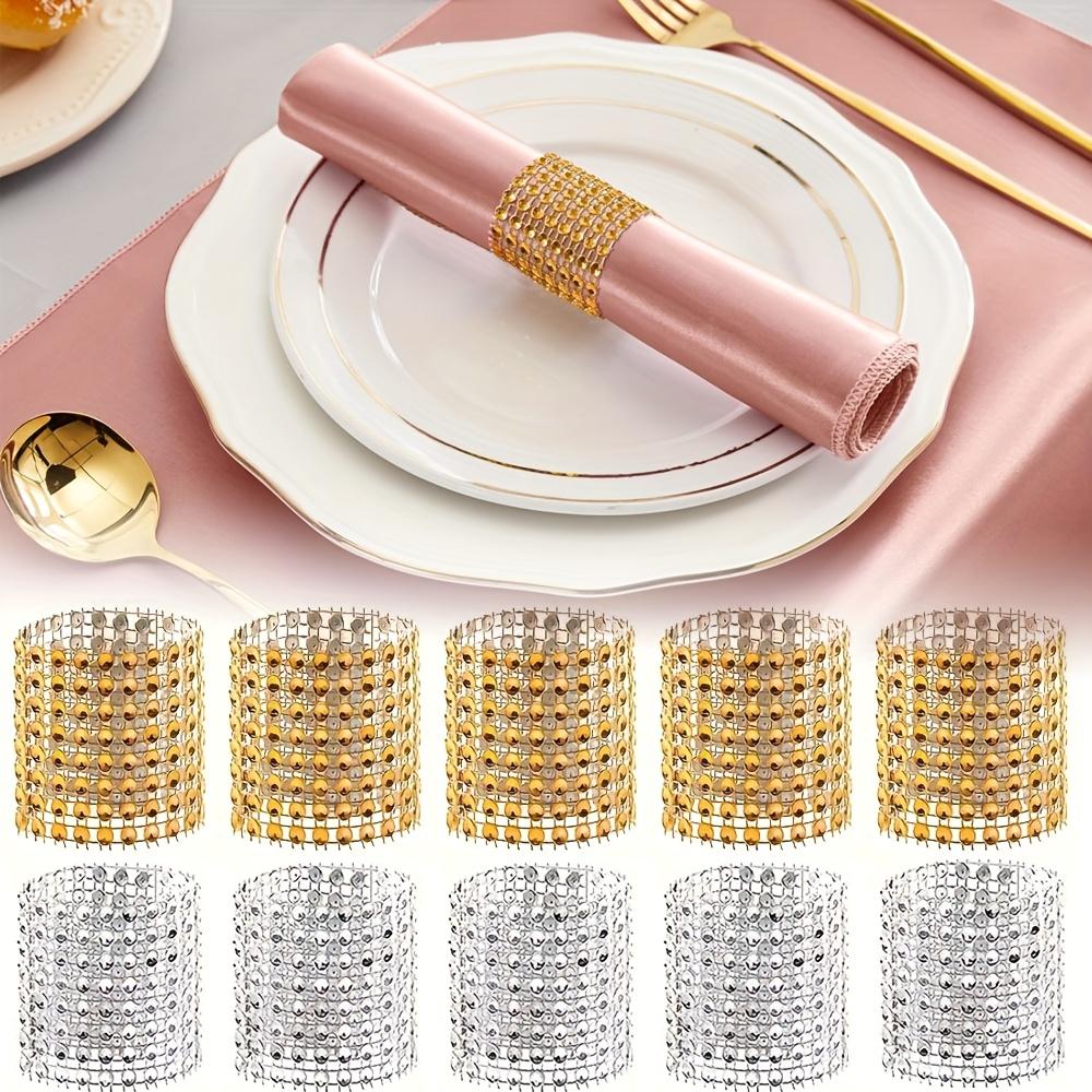 10pcs Elegant Rhinestone Napkin Buckle, Golden Shiny Napkin Ring, for Dining Table Decoration