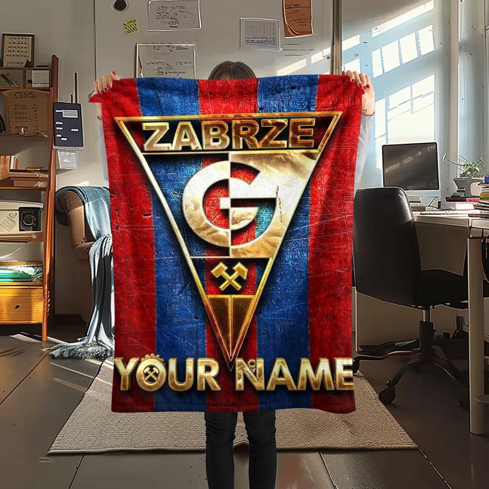 1PC Custom Name Górnik Zabrze Patterned Flannel Blanket Suitable For All Seasons for Home Decor Warmth and Comfort Gifts Holiday Present