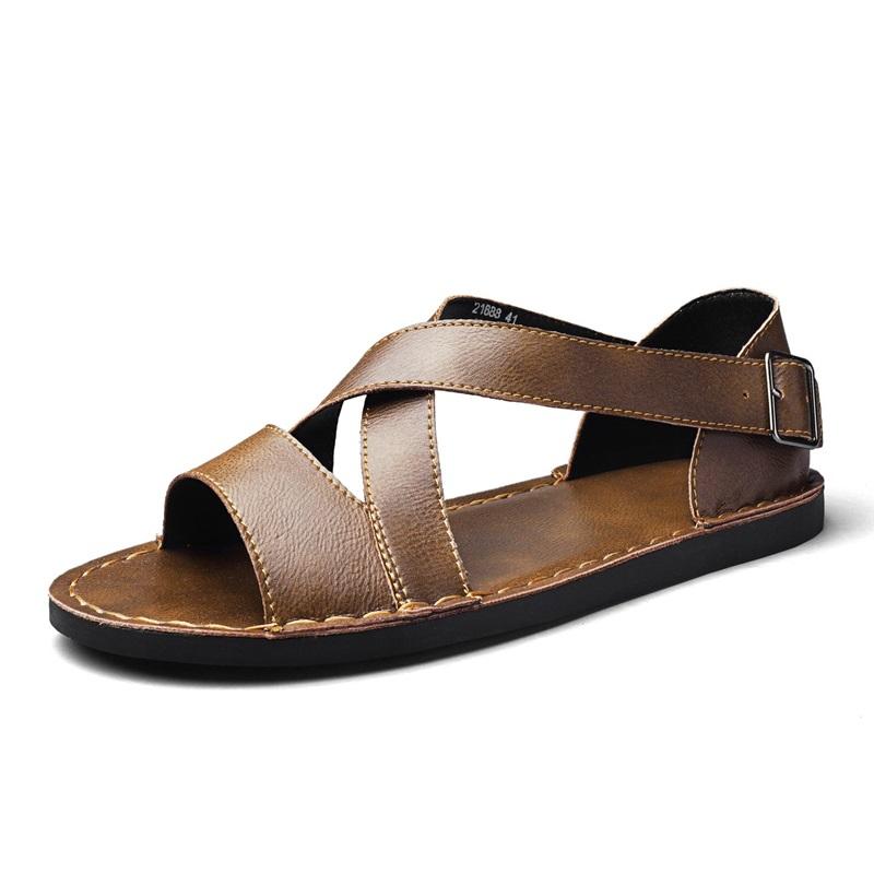 Sandali bassi semplici fatti a mano da uomo Sandali romani estivi Pelle rétro nero marrone Punta aperta Scarpe da spiaggia Taglie forti