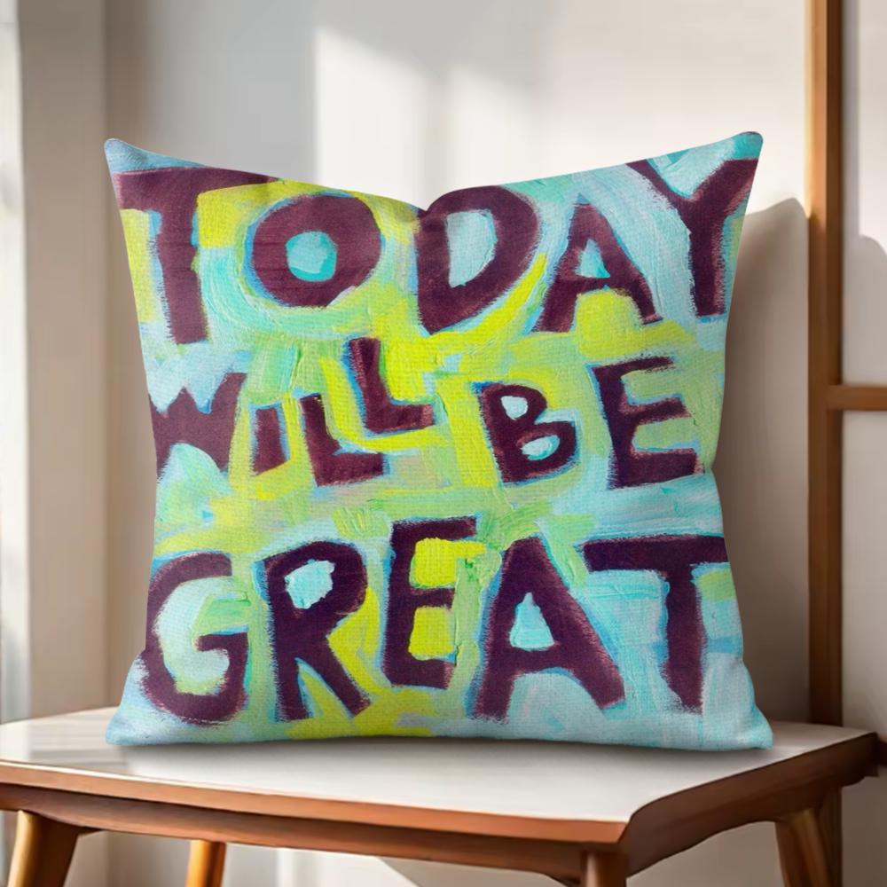 Creative Watercolor Words Cushion Cover Natural Linen Organic Fabric DoubleSided Printing Couch Pillow Covers Home Decor