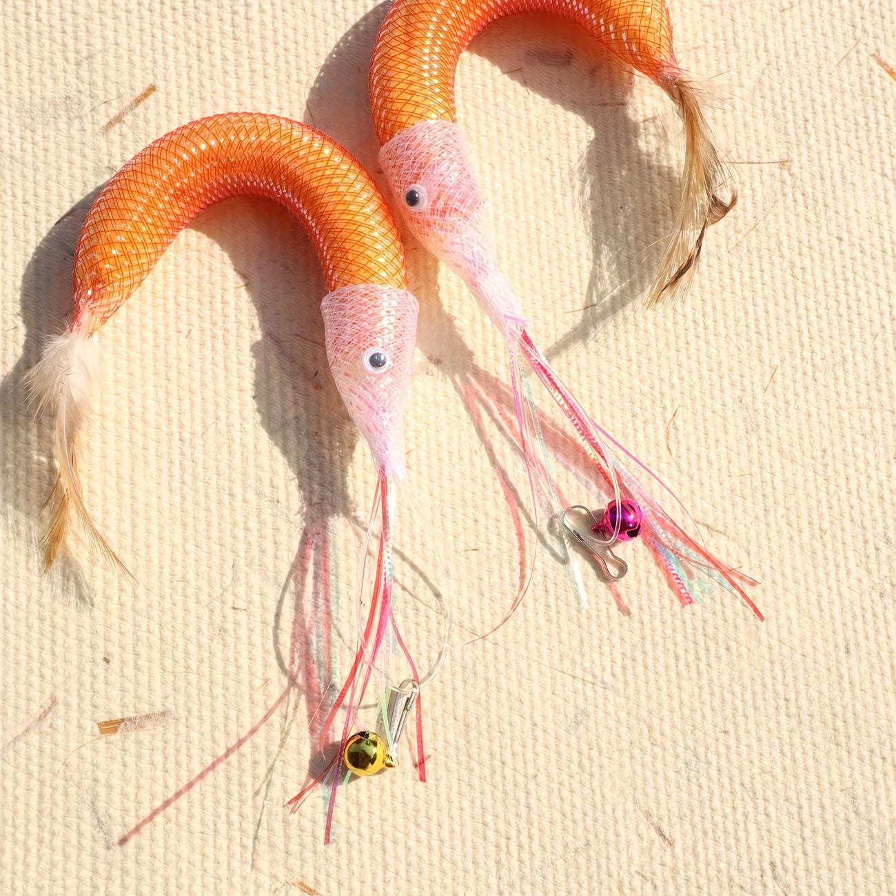 

2pc cat teeth cleaning shrimp shaped chewing toy plastic material pet sound toy random color matching bell