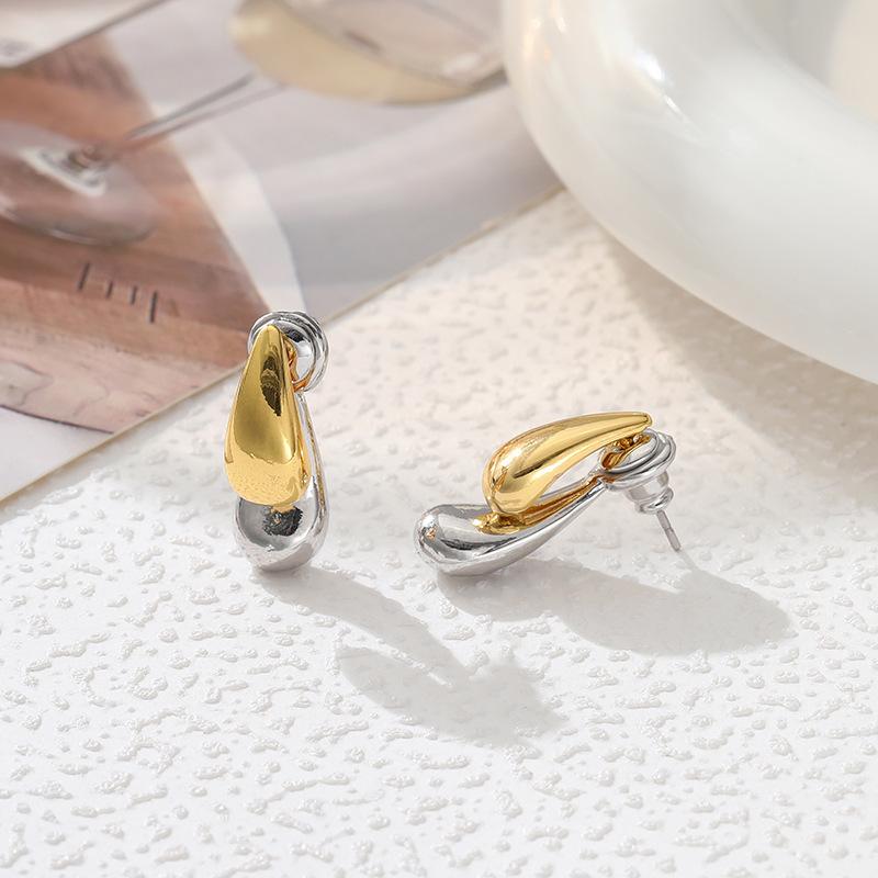 European and American Bestseller Two-tone Waterdrop Personalized Earrings with Fashionable Metal Patchwork Texture Earrings