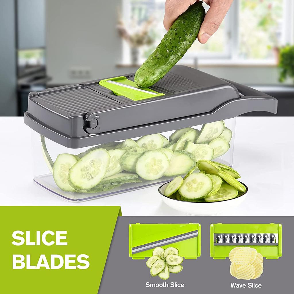 Vegetable Chopper Dicer and Slicer, Oricean® 7 Stainless Steel Blades, with Storage Container
