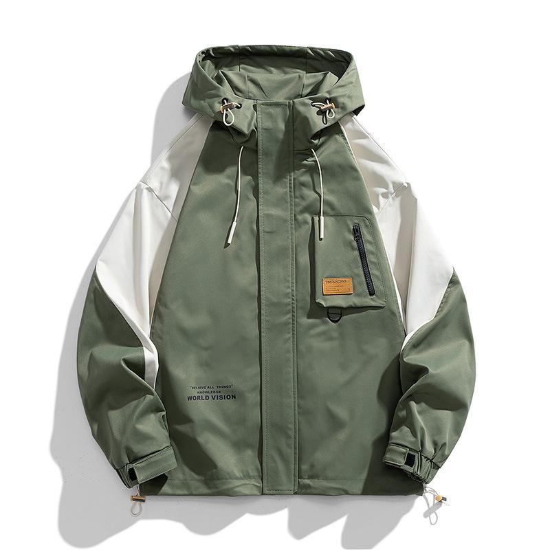Men's Spring and Autumn Hooded Personality Plus Size Colorblocking Jacket Teenagers Loose Casual Letter Printed Jacket