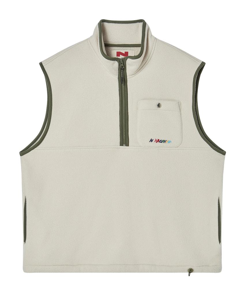 Beyond Closet [Collection Line] Retro Pop Detail Half Zip-Up Vest Ivory