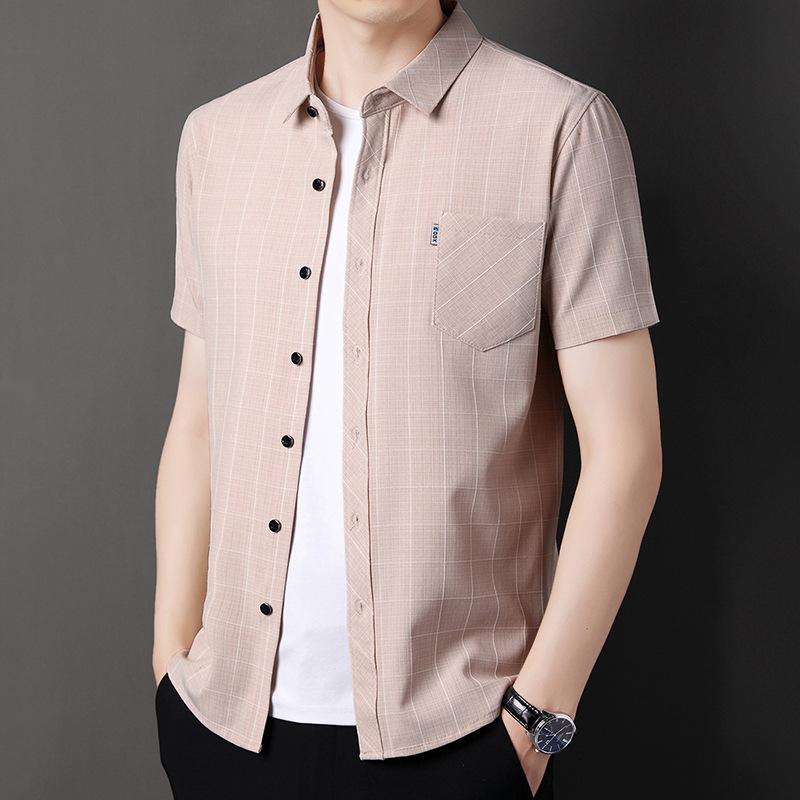 Men's Summer New Men's Linen Short-sleeved Shirt Business Iron-free Top Half-sleeved