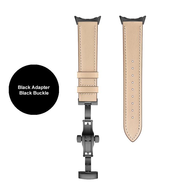 Butterfly buckle Leather Strap For Google Pixel Watch Band Pixel Watch Watchbands Bracelet With adapter (Silver/Black/Rose gold)