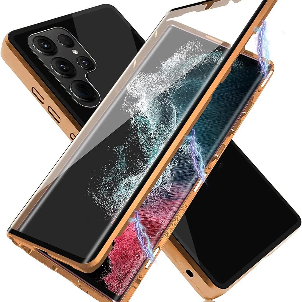 Doppelseitiges gehärtetes Glas Magnetische Adsorption Metallgehäuse für Samsung S23 S24 Ultra S22Plus S21 S20 S23FE Vollschutzhülle