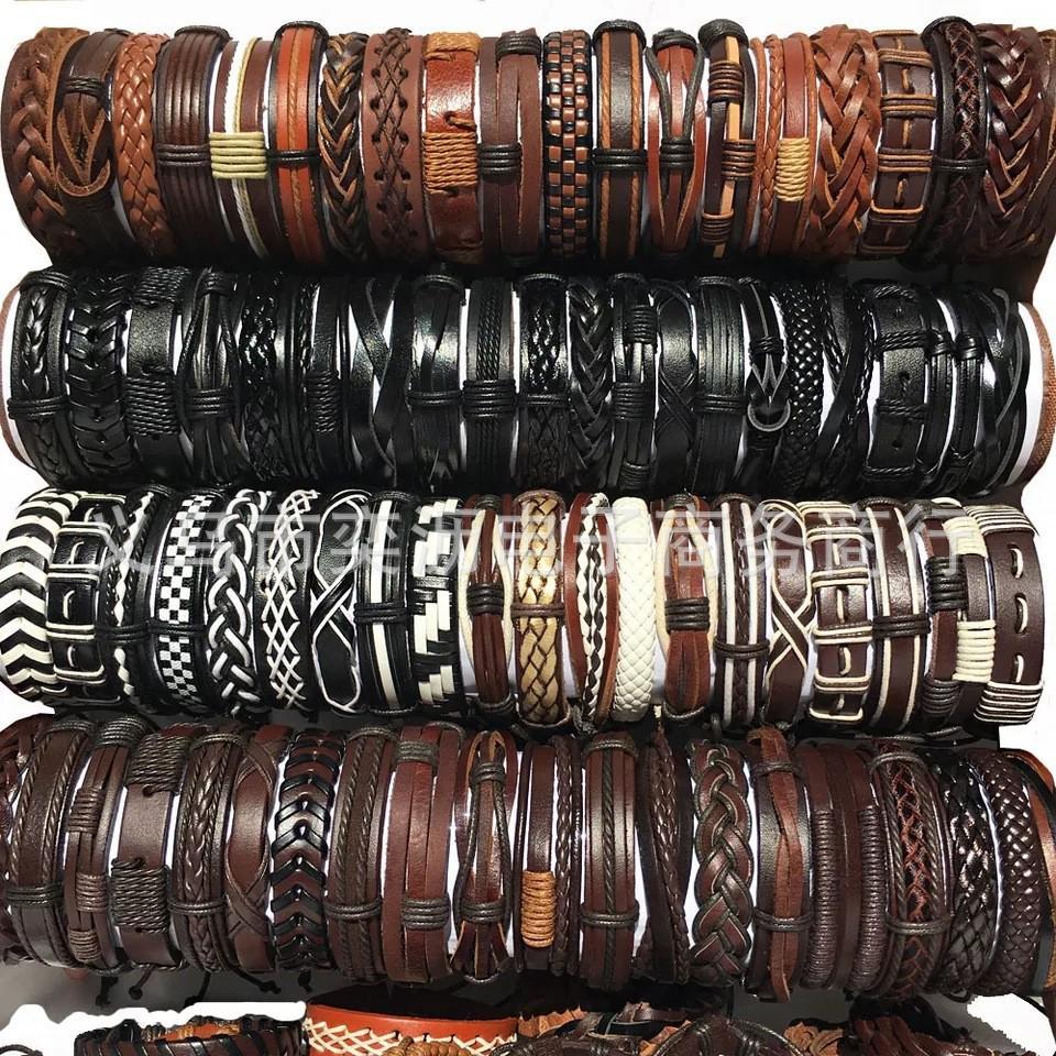 Mixed Color Handmade Braided Leather Bracelets - Set of 100 Pieces, Hot Selling with Cross-border Popularity