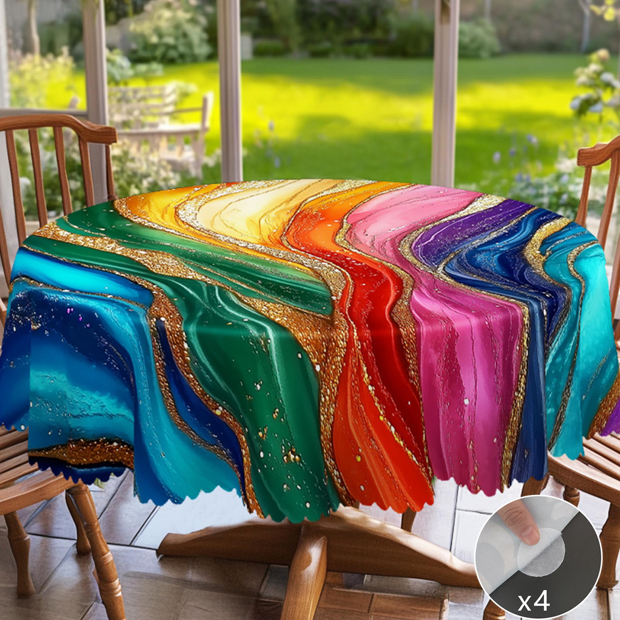 

1 Piece Marble Theme Printed Tablecloth, Country Farmhouse Style, Rich Marble Stripesd Pattern Design With Bright Colors For Spring And Summer Camping Round(152)cm