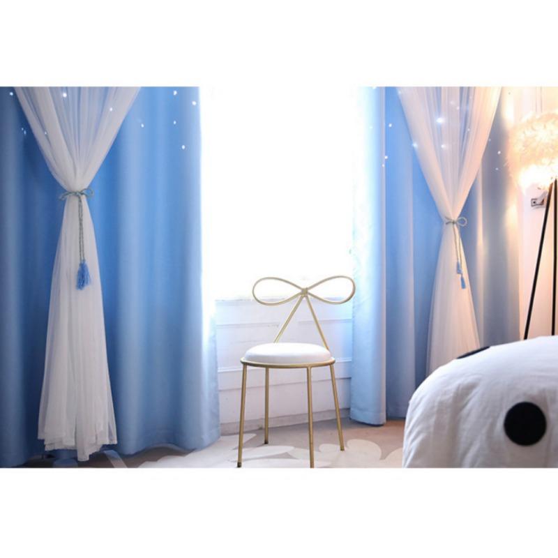 100*200cm Romance Double-Deck Cloth & Blackout Floor-standing Curtain Star Hollow Curtain Drape 2pcs