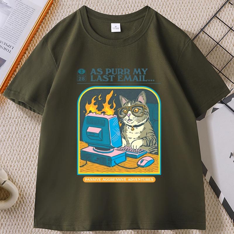 Funny Cat Work Graphic Tshirts Casual Cotton Short Sleeve Round Neck T Shirt Streetwear Unisex Women Summer Comfortable Tees
