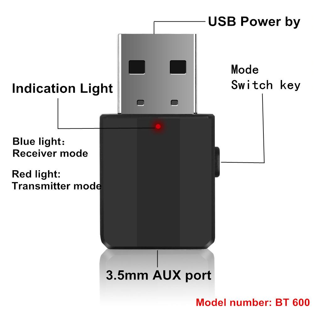 2 IN 1 V5.0 Bluetooth Transmitter Receiver Mini 3.5mm AUX Stereo Wireless Music Adapter For Car Radio TV Mp3 Speaker