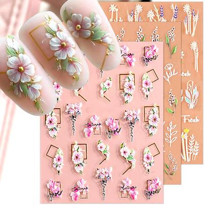 5D-Blumen-Nagelaufkleber, 3D-geprägte Blumen-Nagelaufkleber, selbstklebende Nagelkunst-Aufkleber, 5D-Blumen-Nageldesign, Nagelzubehör, DIY-Nageldekoration