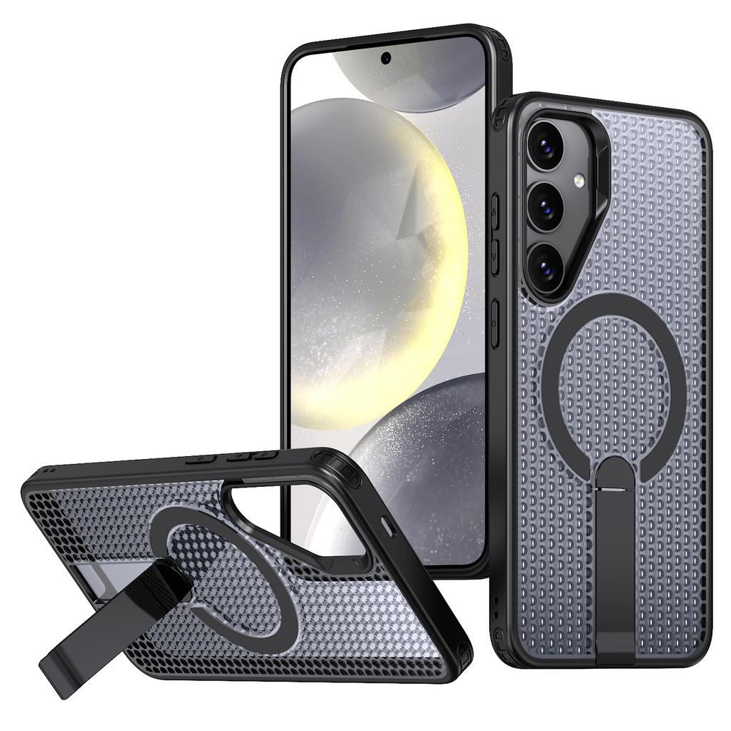 For Samsung Galaxy S26 / S26 Pro Magnetic Case Kickstand Grid Texture TPU PC Phone Back Cover