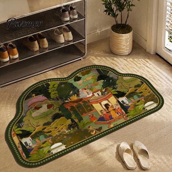 Dust-proof Entryway Mat Retro Floral Bath Mat, Non-slip Super Absorbent Bathroom Rug, Decorative Floor Quick-drying Diatomaceous Earth Rug for